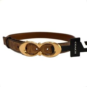 Coach Women's Kiss CC Signature Gold Buckle Belt NWT